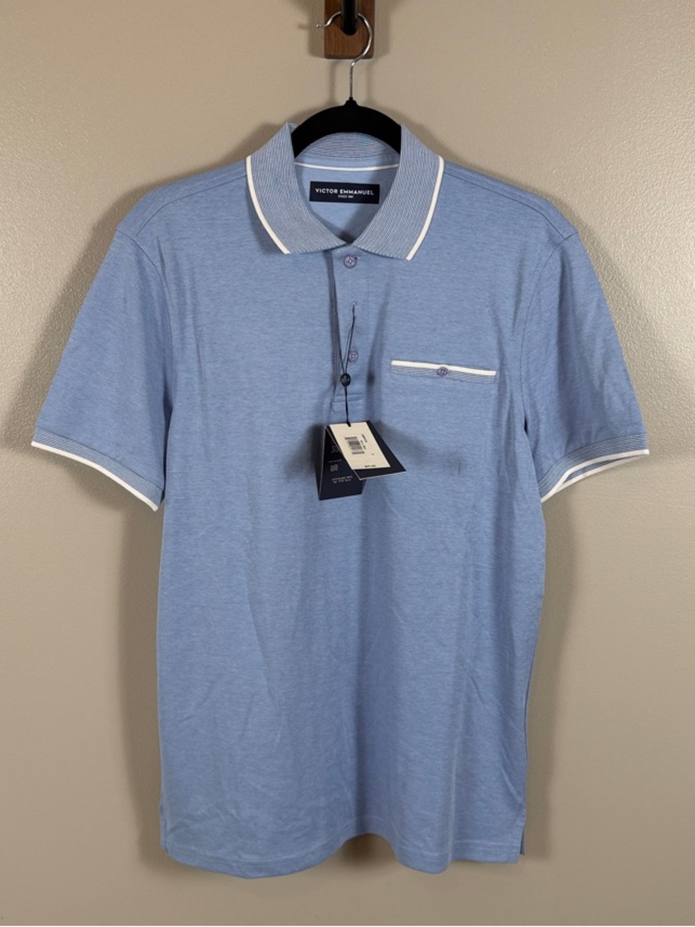 Victor Emmanuel Light Blue Polo with White Trim